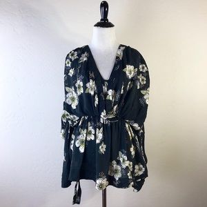 Free People Floral Long Sleeve Top